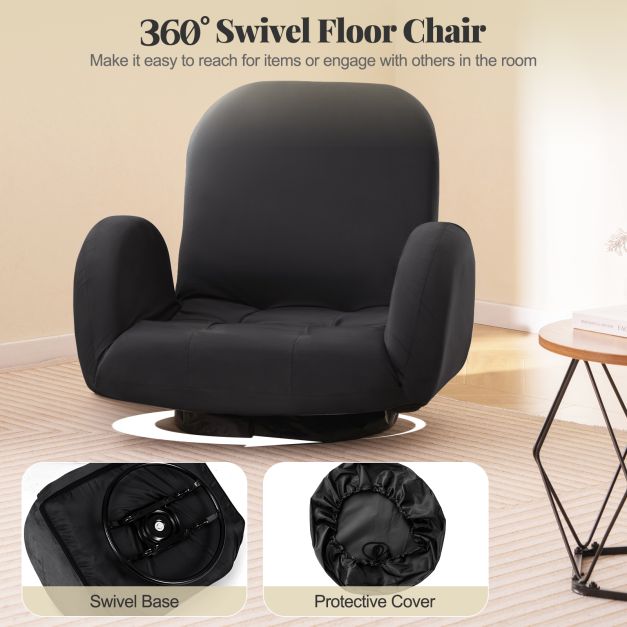 Swivel Floor Chair with Adjustable Backrest and Armrests