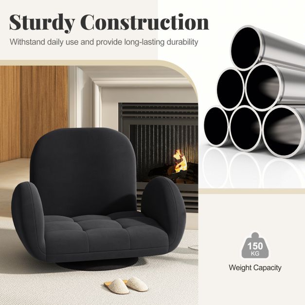 Swivel Floor Chair with Adjustable Backrest and Armrests