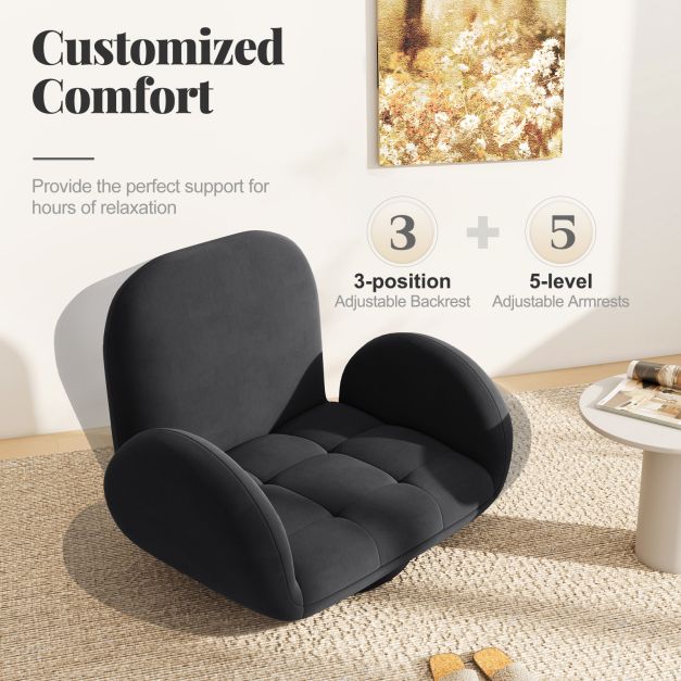 Swivel Floor Chair with Adjustable Backrest and Armrests
