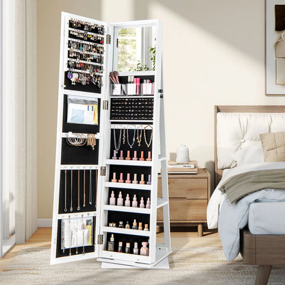 360° Swivel Jewelry Armoire with Full Length Mirror and Back Shelves