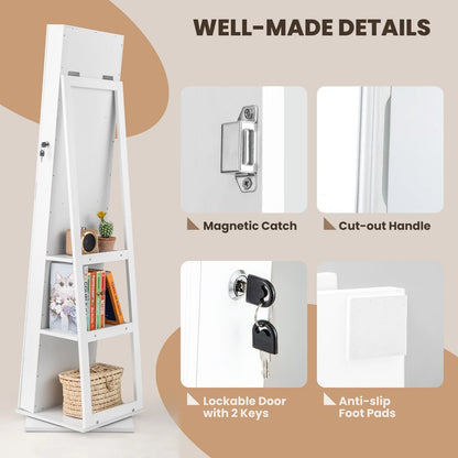 360° Swivel Jewelry Armoire with Full Length Mirror and Back Shelves