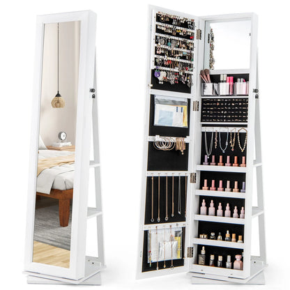 360° Swivel Jewelry Armoire with Full Length Mirror and Back Shelves