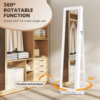 360° Swivel Jewelry Armoire with Full Length Mirror and Back Shelves