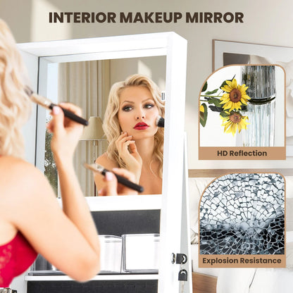 360° Swivel Jewelry Armoire with Full Length Mirror and Back Shelves