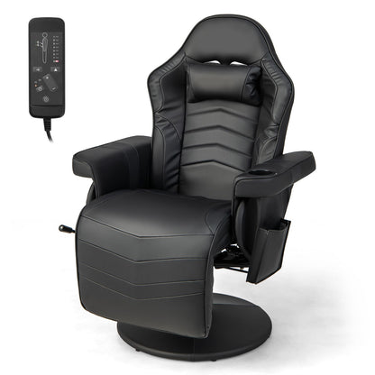 Height Adjustable Swivel Racing Video Massage Gaming Chair with Retractable Footrest