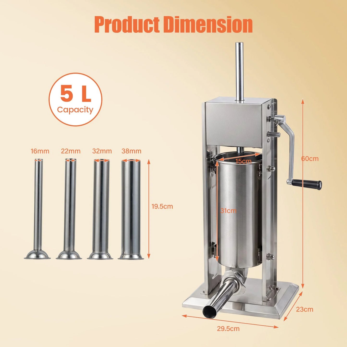 Stainless Steel Meat Filling Machine with 2 Speeds and 4 Stuffing Tubes for Home