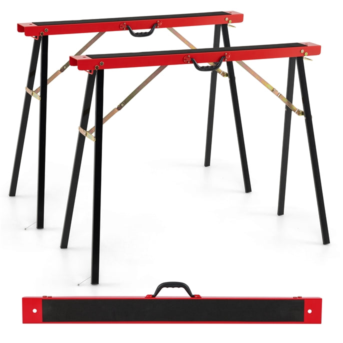 Folding Saw Horse Twin Pack with Non Slip Top & Hinge Brace