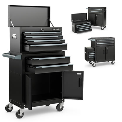 6-Drawer Rolling Tool Chest with Universal Wheels and Hooks