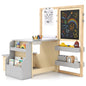 Kids Art Easel Table and Bench Set with Adjustable Easel and Bookshelf
