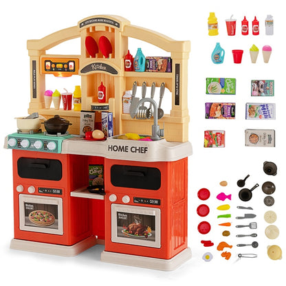 69 Pieces Kids Kitchen Playset Toy with Boiling and Vapor Effects