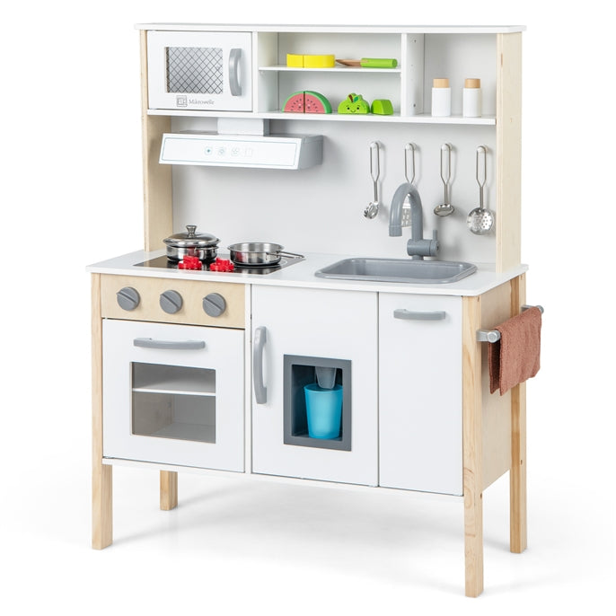 Wooden Kids Play Kitchen Set with Microwave Stoves Oven