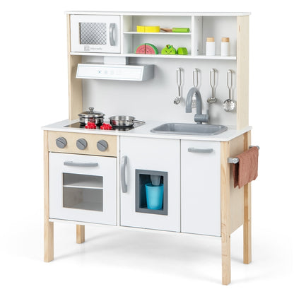 Wooden Kids Play Kitchen Set with Microwave Stoves Oven