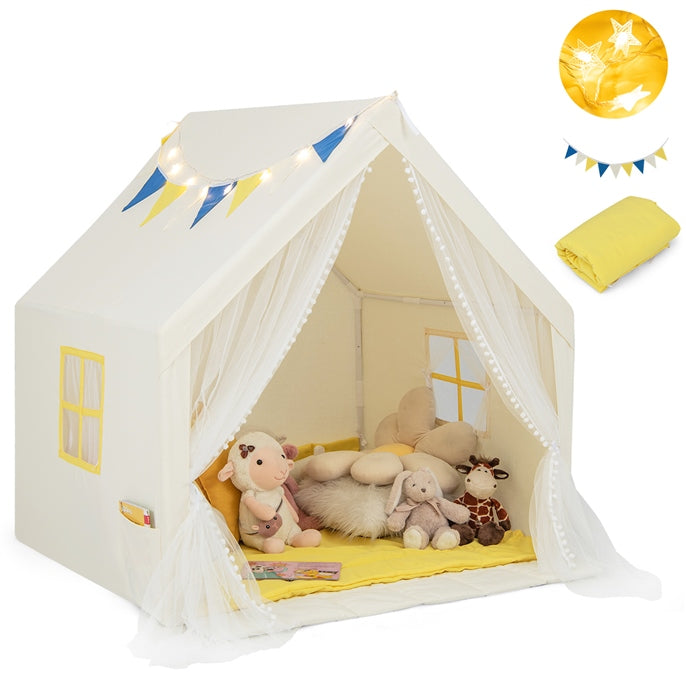 Kids and Toddlers Playhouse with Washable Cotton Mat and Star Lights and Windows