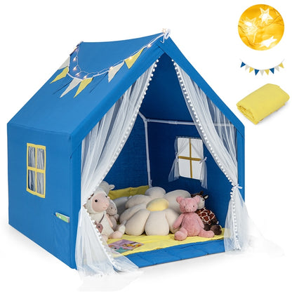 Kids and Toddlers Playhouse with Washable Cotton Mat and Star Lights and Windows