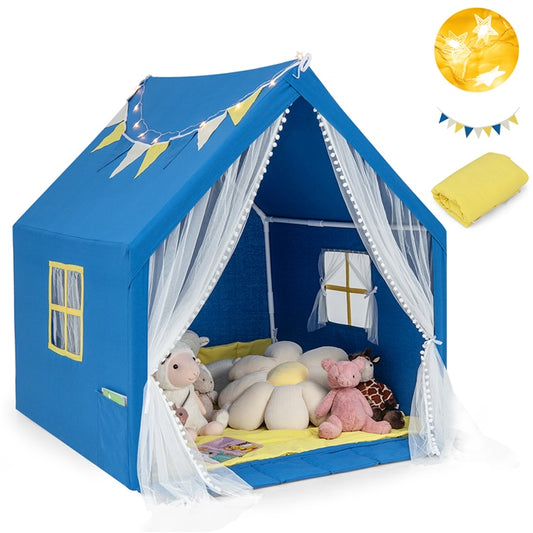 Kids and Toddlers Playhouse with Washable Cotton Mat and Star Lights and Windows
