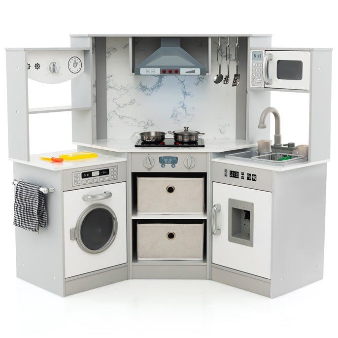 Wooden Kids Play Kitchen Corner with Lights and Water Circulation System
