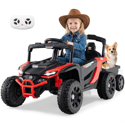 12V Battery Powered Ride On Kids Tractor with Detachable Trailer