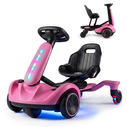 Ride on Drift Car for Kids 2-In-1 Go Kart with Adjustable Seat Sound LED Lights