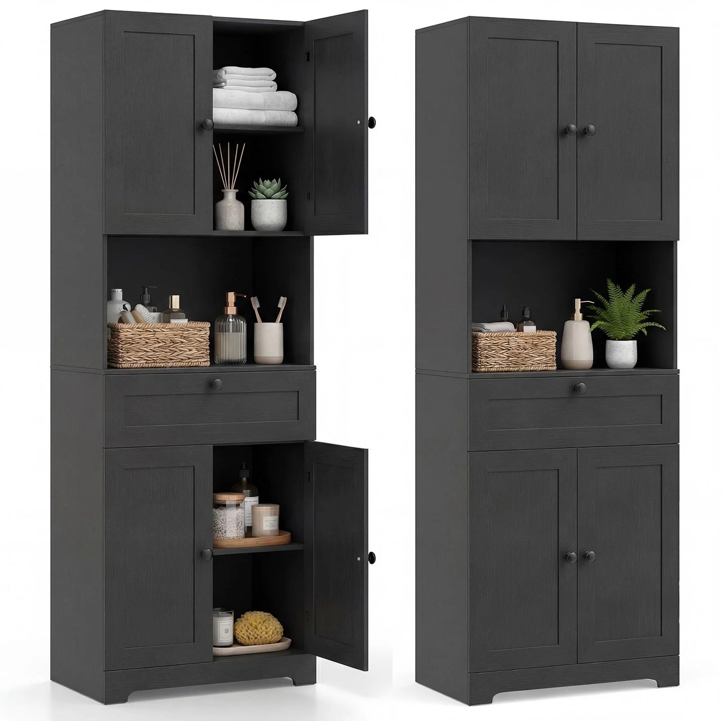 171.5cm Tall Kitchen Cupboard, 4-Door Pantry Storage Cabinet with Adjustable Shelf