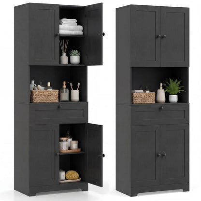 171.5cm Tall Kitchen Cupboard, 4-Door Pantry Storage Cabinet with Adjustable Shelf