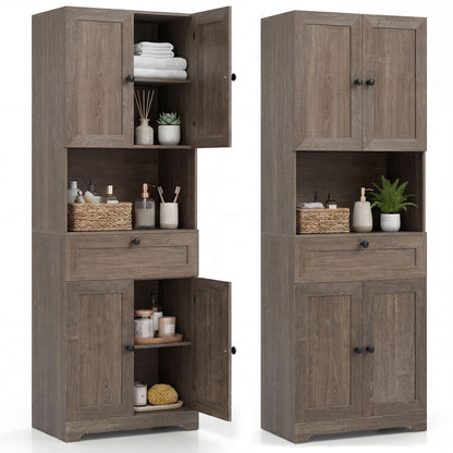 171.5cm Tall Kitchen Cupboard, 4-Door Pantry Storage Cabinet with Adjustable Shelf
