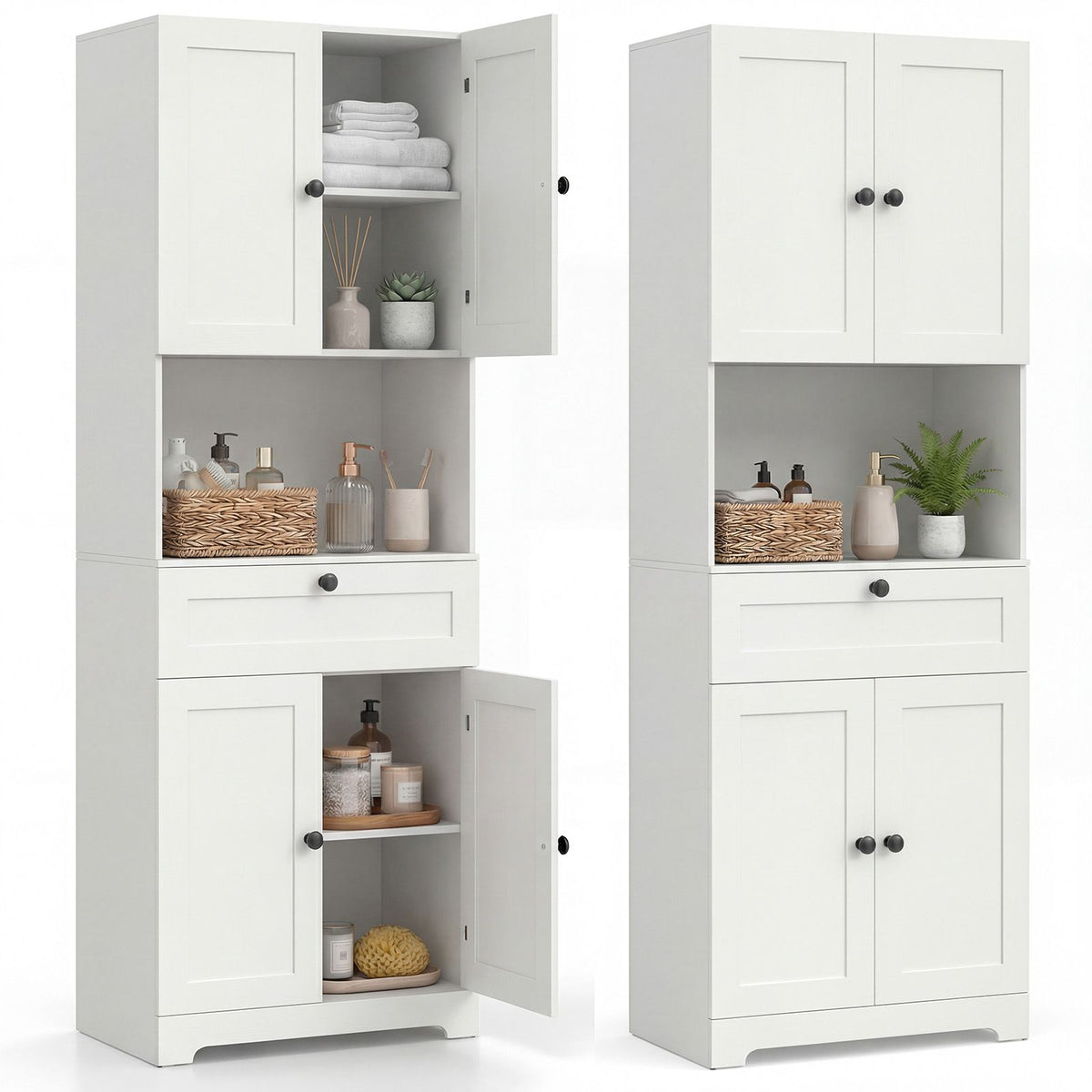 171.5cm Tall Kitchen Cupboard, 4-Door Pantry Storage Cabinet with Adjustable Shelf