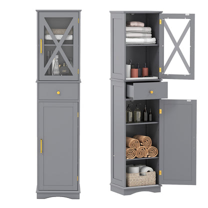 Wooden Freestanding Bathroom Tall Cabinet with 2 Doors & Adjustable Shelves