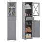 Wooden Freestanding Bathroom Tall Cabinet with 2 Doors & Adjustable Shelves