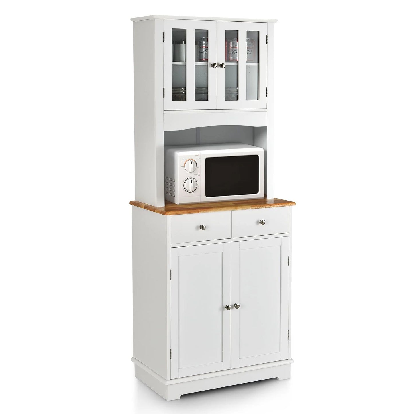 Tall Kitchen Pantry Cabinet with Wood Countertop and Adjustable Shelves