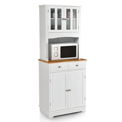 Tall Kitchen Pantry Cabinet with Wood Countertop and Adjustable Shelves
