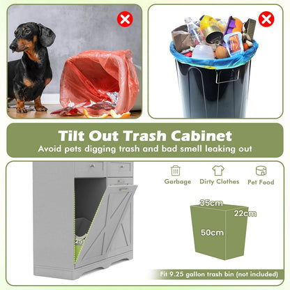 Tilt Out Trash Can Cabinet with Outlets and Adjustable Shelf for Kitchen