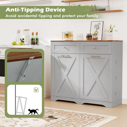 Tilt Out Trash Can Cabinet with Outlets and Adjustable Shelf for Kitchen