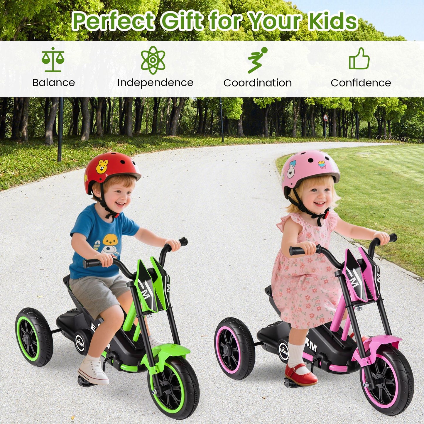 3-Wheel Toddler Bike with Foot Pedals and Steering Handlebars
