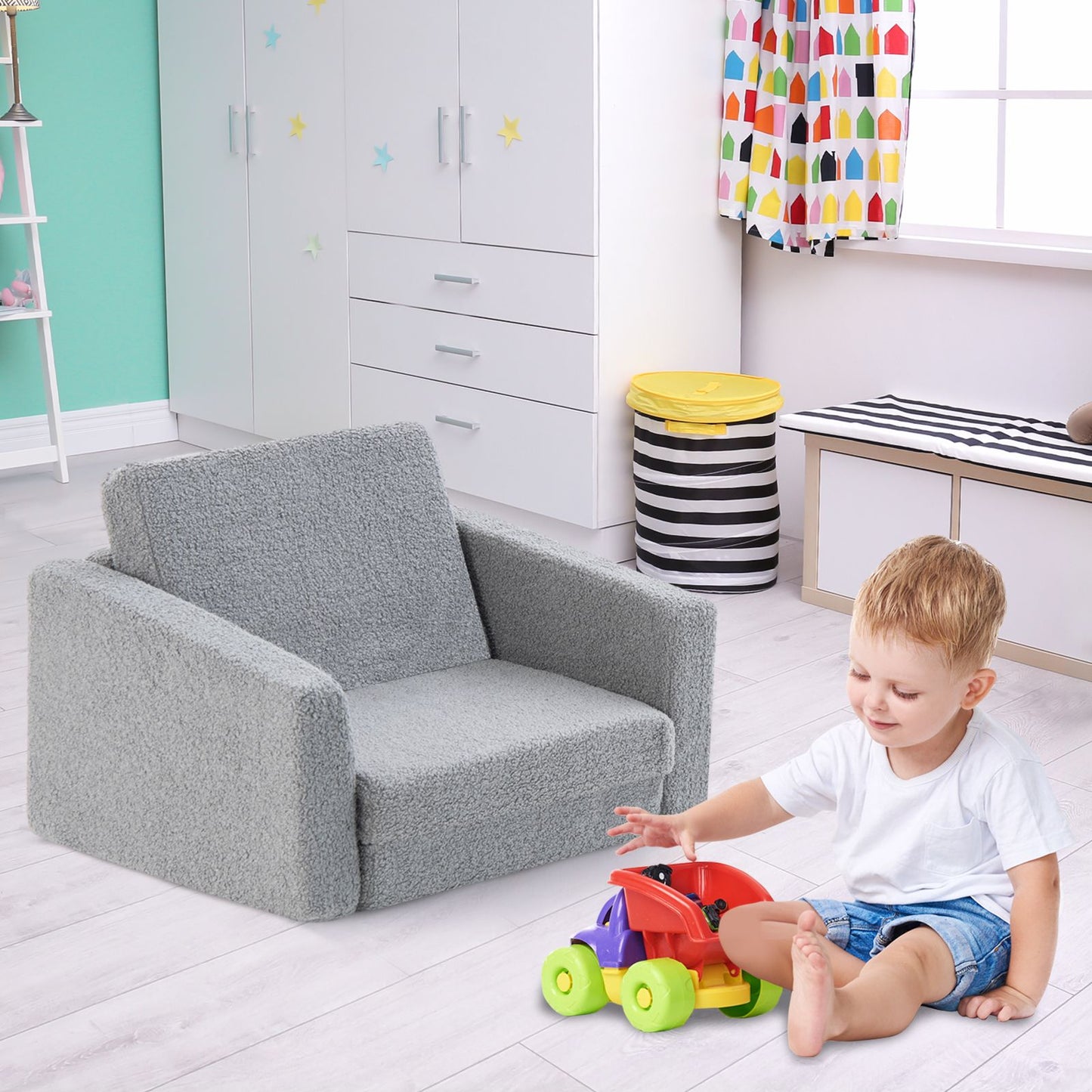 2-in-1 Toddler Fold out Couch with Washable Sofa Cover