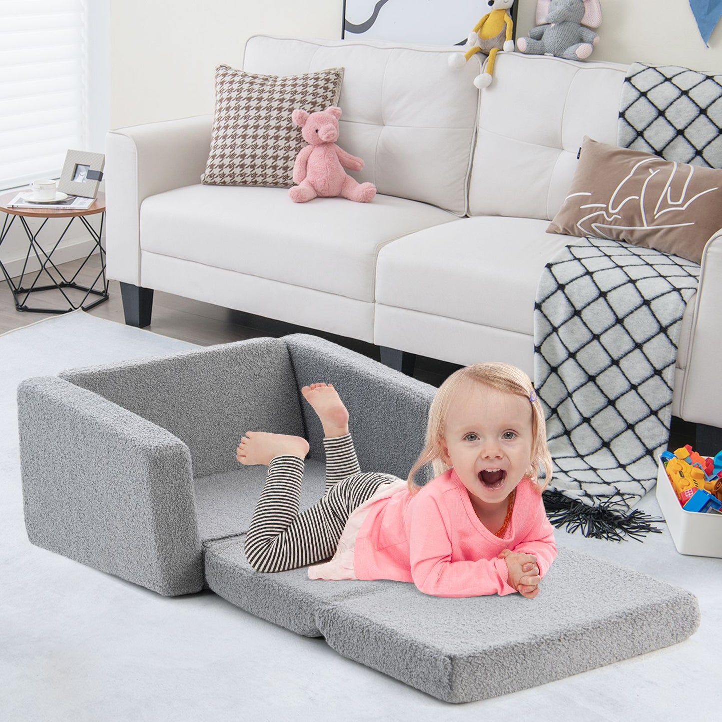 2-in-1 Toddler Fold out Couch with Washable Sofa Cover