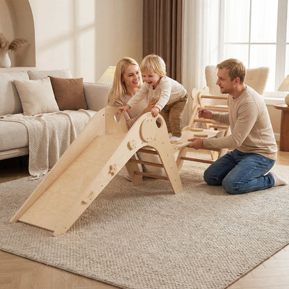 Triangle Set Foldable Kids Climbing Toys Panda-Themed Wood Montessori Climbing Set