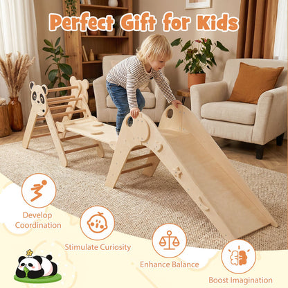 Triangle Set Foldable Kids Climbing Toys Panda-Themed Wood Montessori Climbing Set