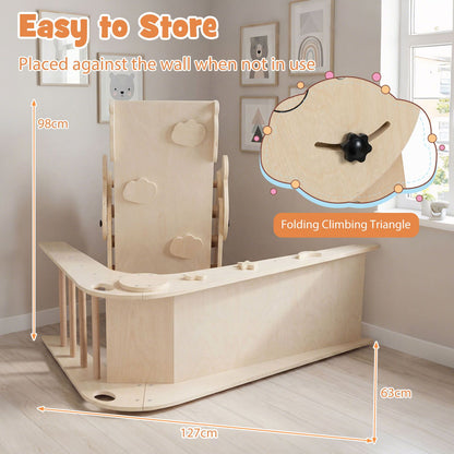 Triangle Set Foldable Kids Climbing Toys Panda-Themed Wood Montessori Climbing Set