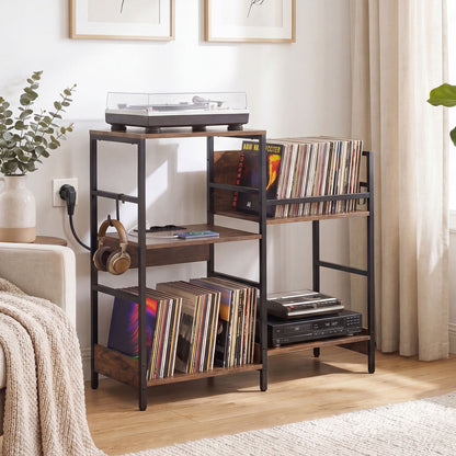 Turntable Stand with Record Rack Hanging Hooks and Compartments for Bedroom