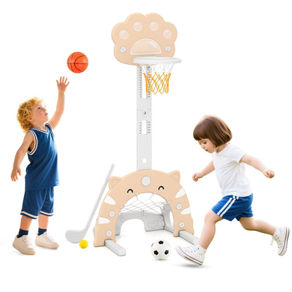 3-in-1 Kids Sports Center Adjustable Basketball Hoop with Soccer Game
