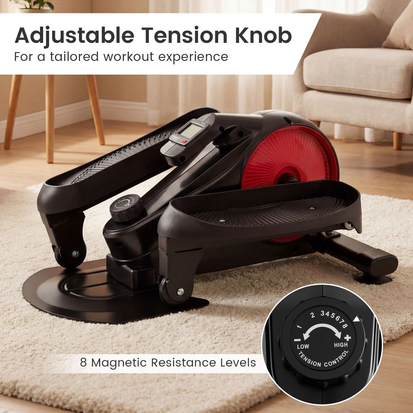 Under Desk Elliptical Pedal Exerciser Adjustable Magnetic Resistance