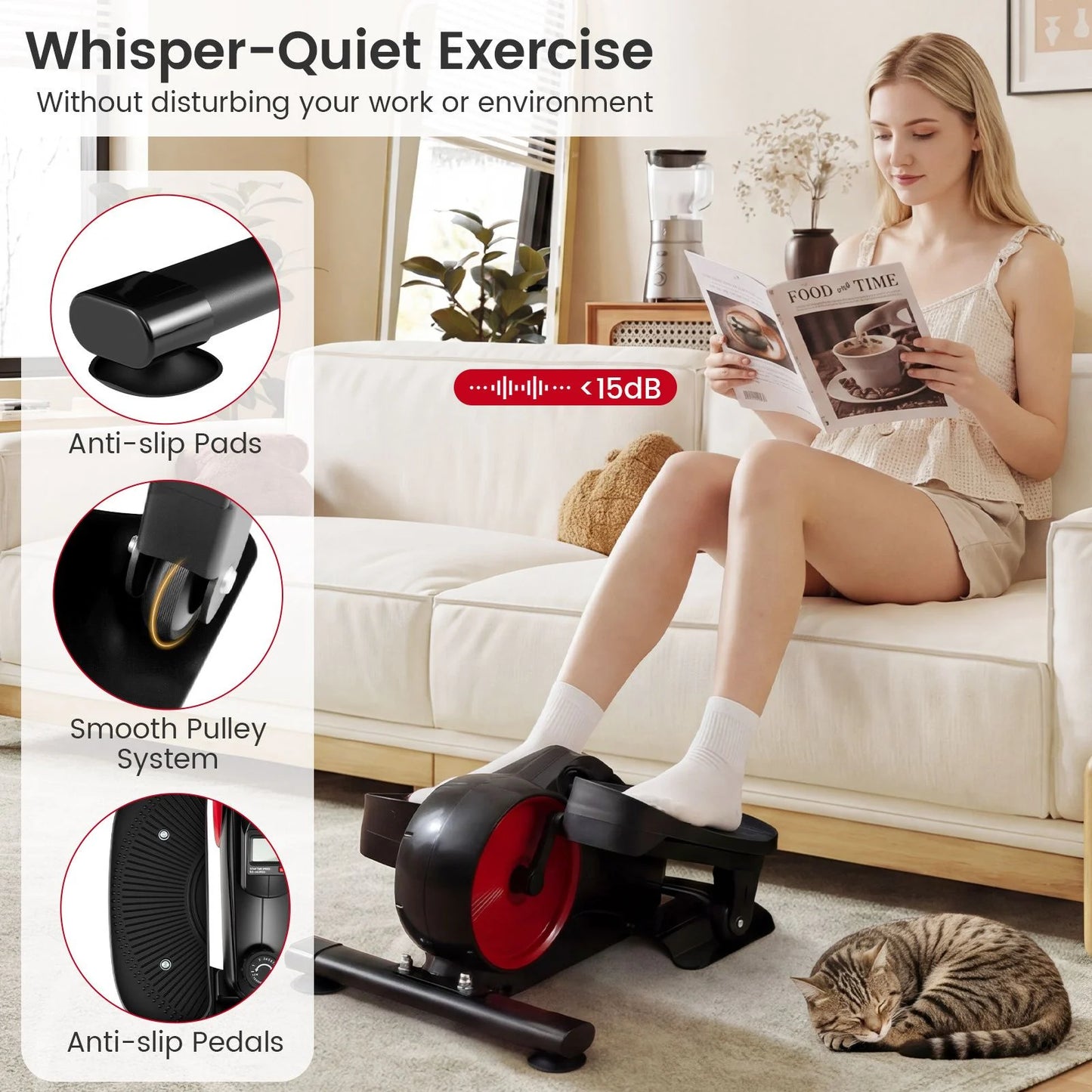 Under Desk Elliptical Pedal Exerciser Adjustable Magnetic Resistance