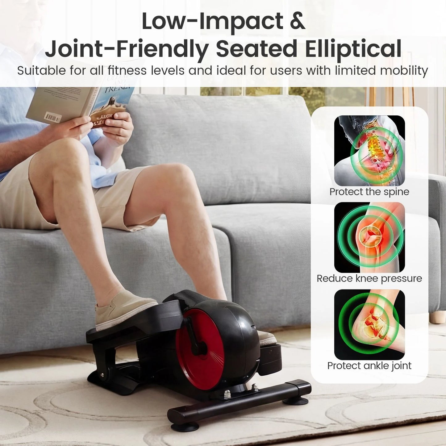 Under Desk Elliptical Pedal Exerciser Adjustable Magnetic Resistance