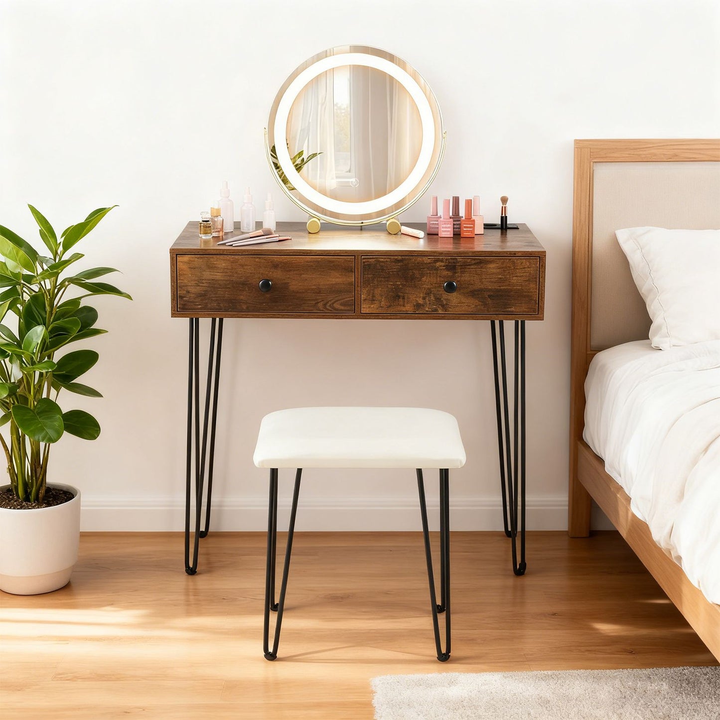 Vanity Desk with Mirror and Lights Makeup Dressing Table