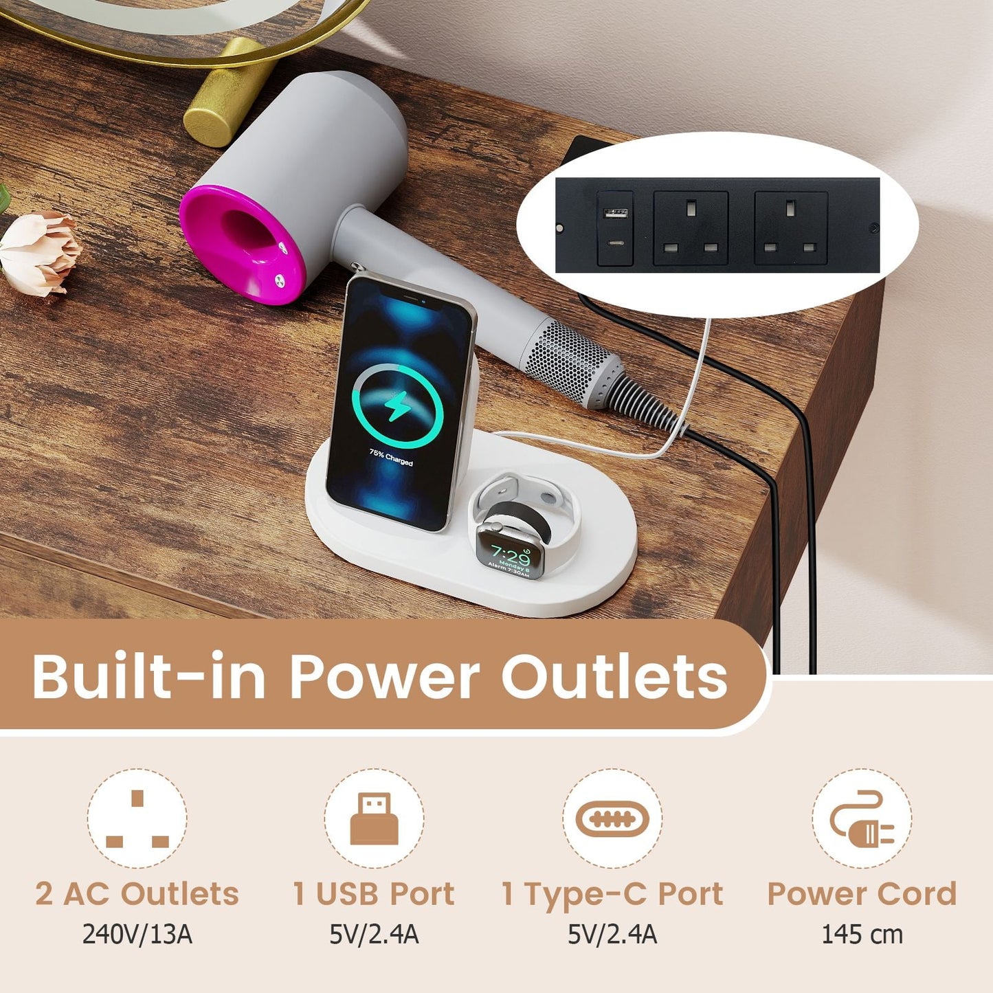 Vanity Desk with Mirror and Lights Makeup Dressing Table