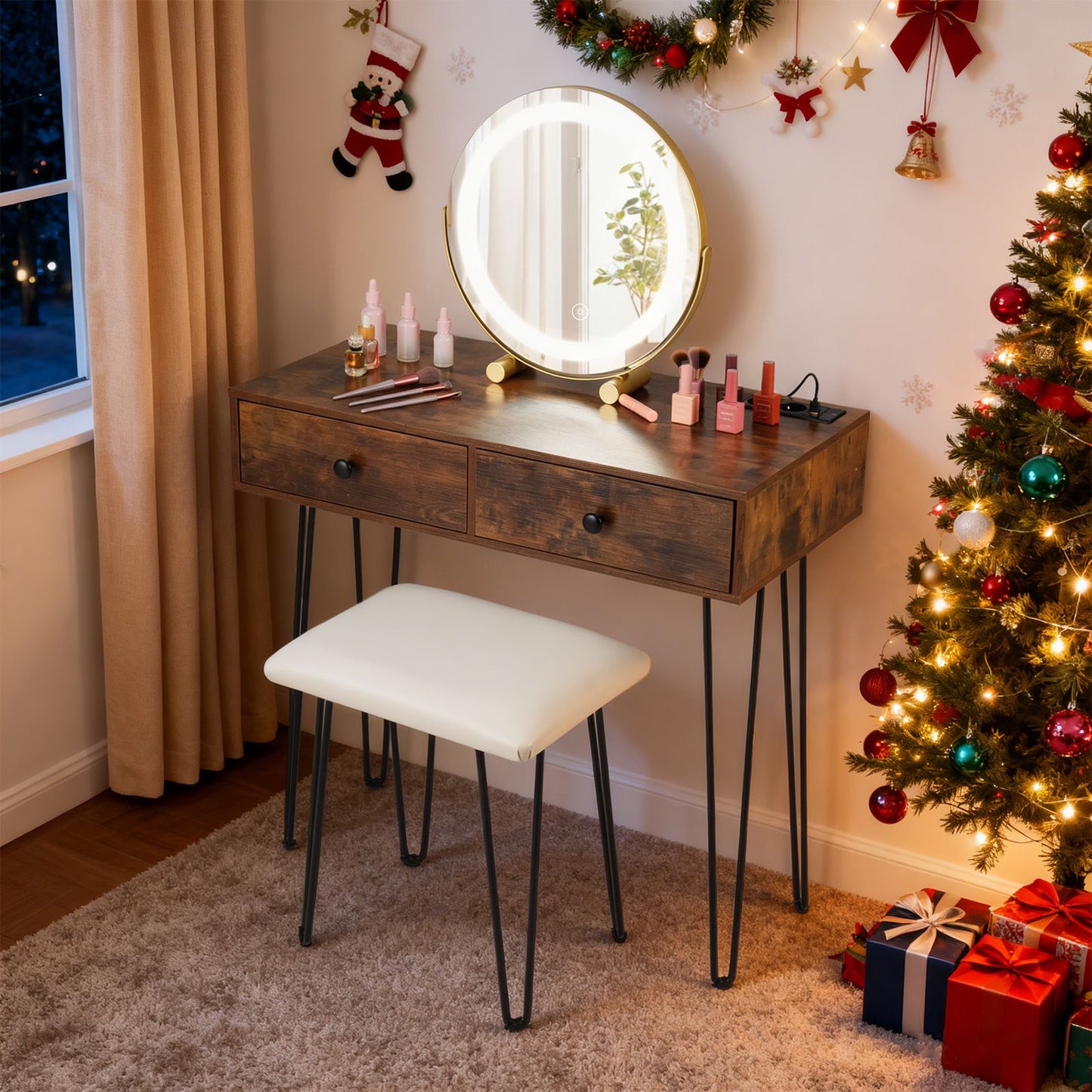 Vanity Desk with Mirror and Lights Makeup Dressing Table