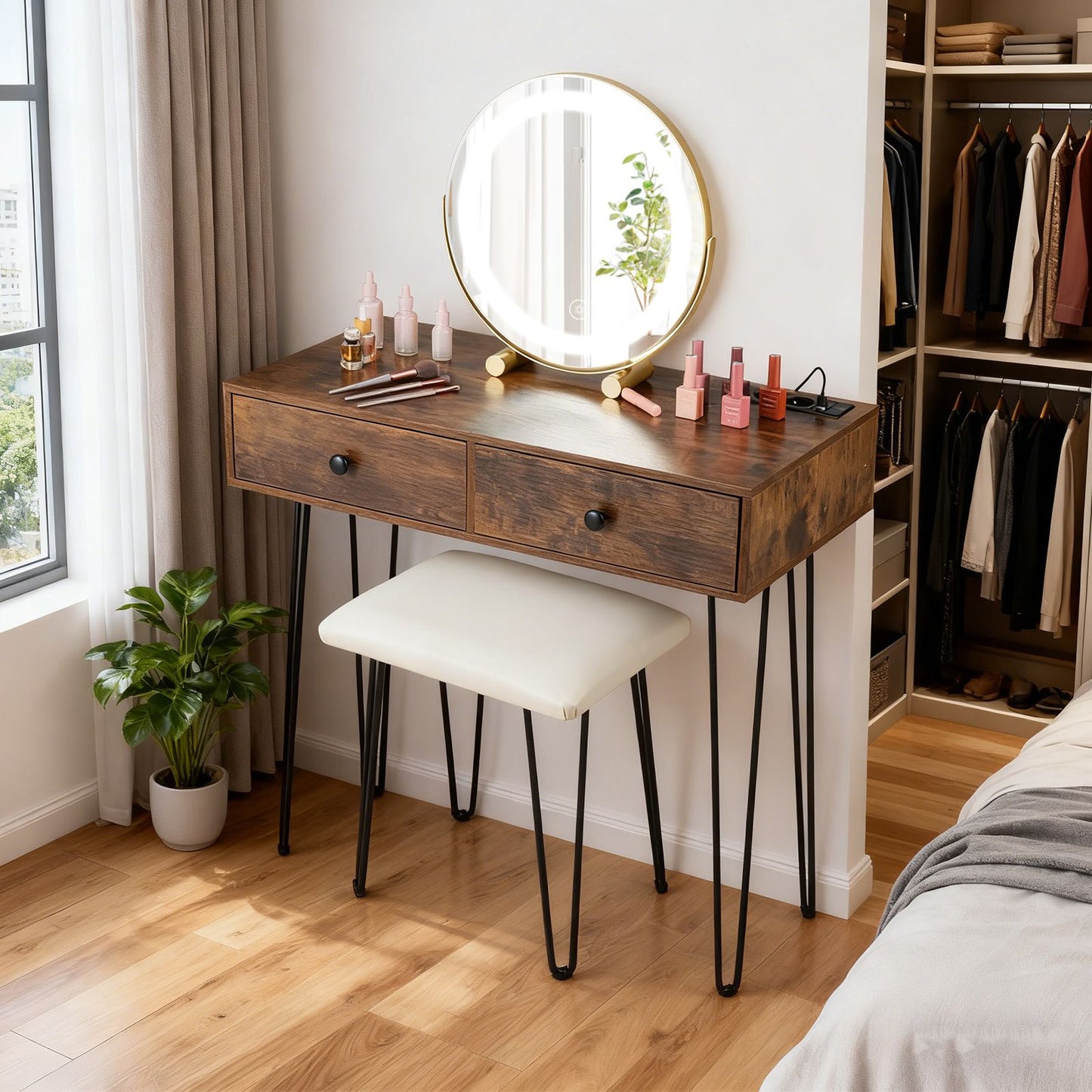 Vanity Desk with Mirror and Lights Makeup Dressing Table
