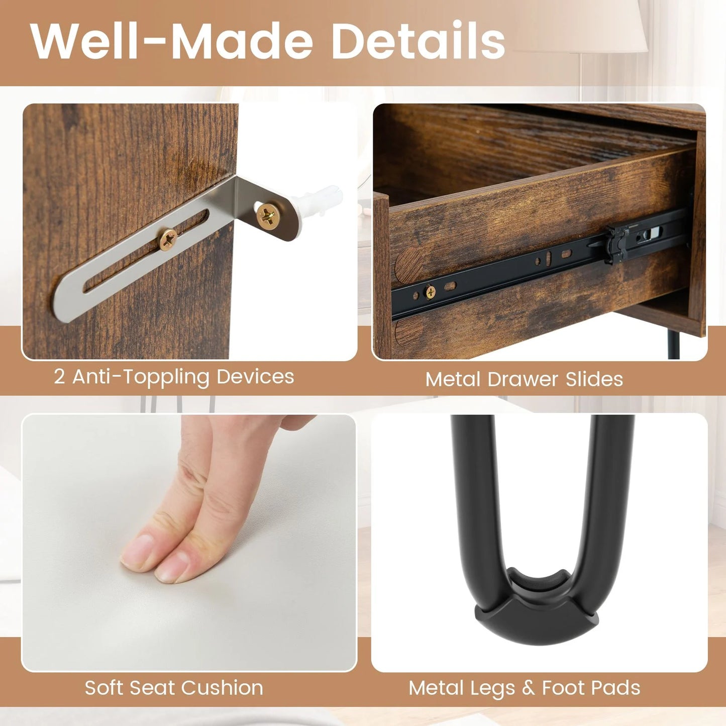 Vanity Desk with Mirror and Lights Makeup Dressing Table