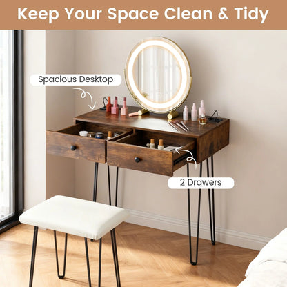 Vanity Desk with Mirror and Lights Makeup Dressing Table