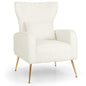 Velvet Upholstered Wingback Chair with Lumbar Pillow and Golden Metal Legs